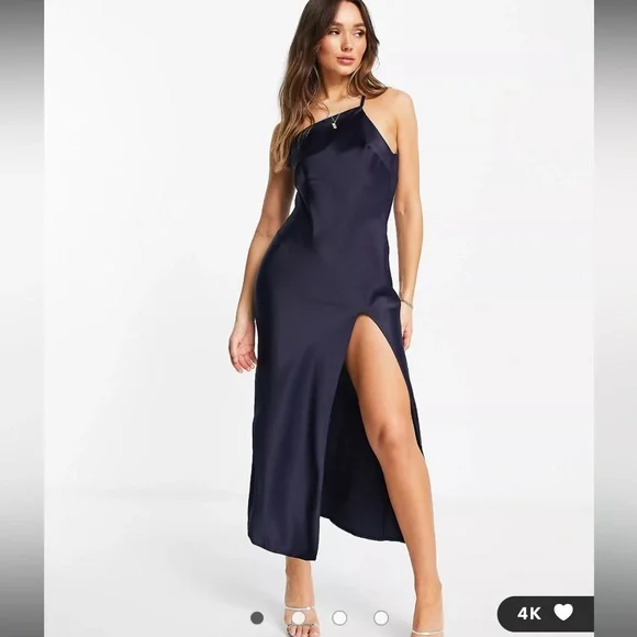 ASOS Dresses Nwot Asos Design One Shoulder Midaxi Dress In Satin With Drape Back In Navy Poshmark